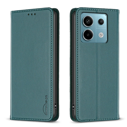 BINFEN COLOR BF18 For Xiaomi Redmi Note 13 Pro 5G / Poco X6 5G PU Leather Case Magnetic Auto-absorbed Phone Cover - Green