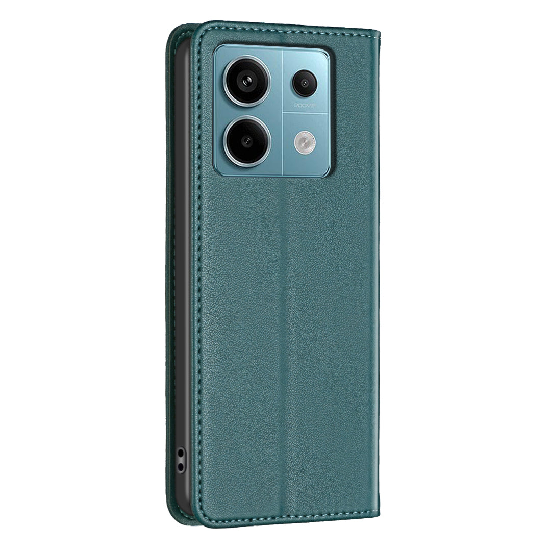 BINFEN COLOR BF18 For Xiaomi Redmi Note 13 Pro 5G / Poco X6 5G PU Leather Case Magnetic Auto-absorbed Phone Cover - Green