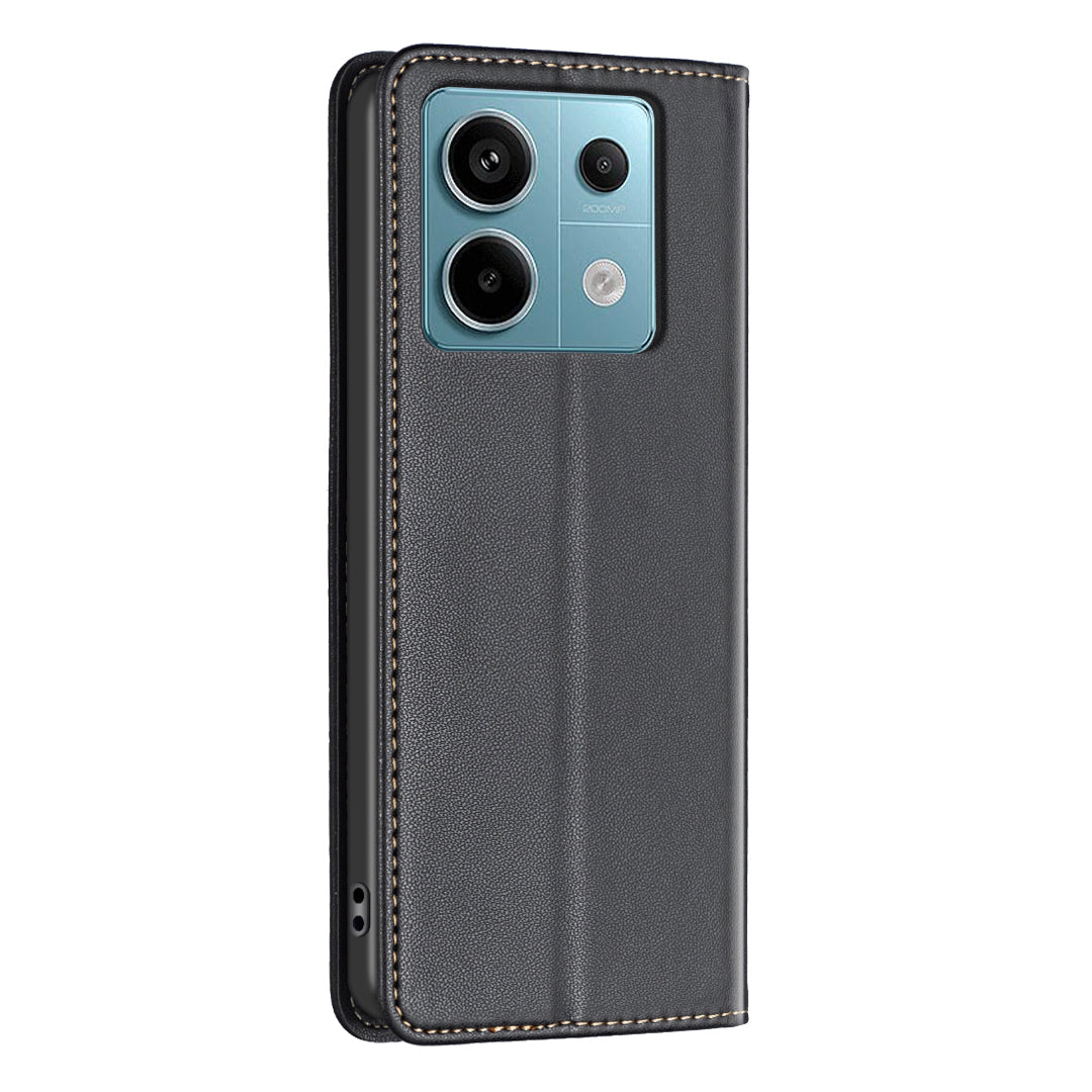 BINFEN COLOR BF18 For Xiaomi Redmi Note 13 Pro 5G / Poco X6 5G PU Leather Case Magnetic Auto-absorbed Phone Cover - Black