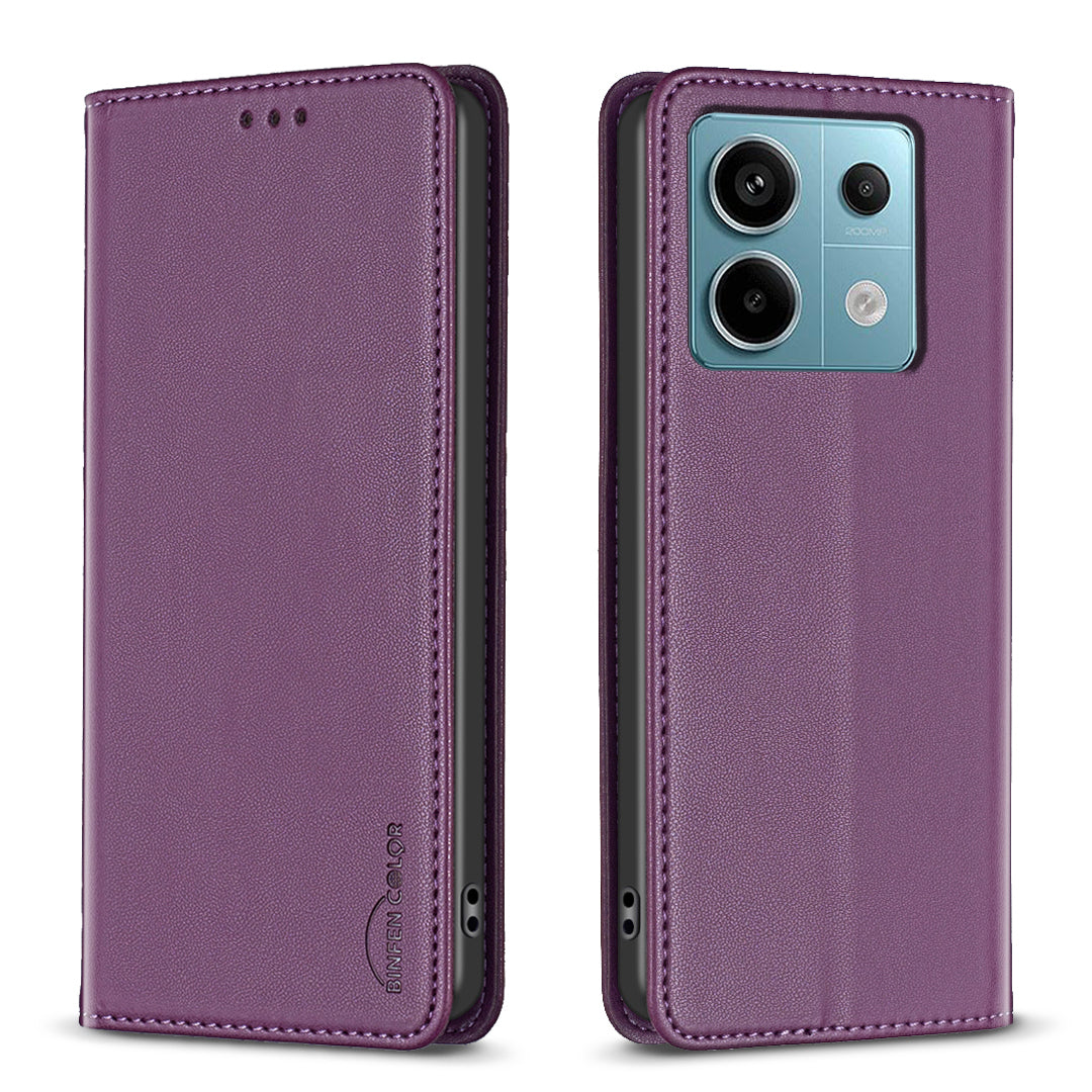 BINFEN COLOR BF18 For Xiaomi Redmi Note 13 Pro 5G / Poco X6 5G PU Leather Case Magnetic Auto-absorbed Phone Cover - Dark Purple