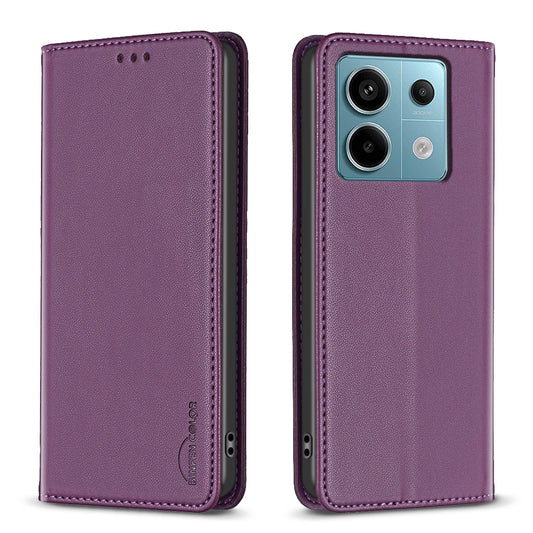 BINFEN COLOR BF18 For Xiaomi Redmi Note 13 Pro 5G / Poco X6 5G PU Leather Case Magnetic Auto-absorbed Phone Cover - Dark Purple