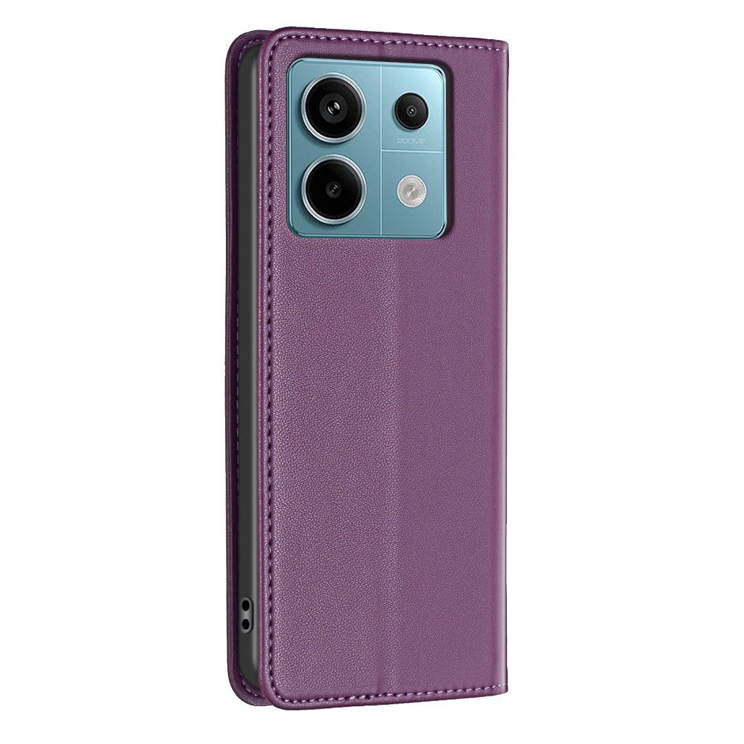 BINFEN COLOR BF18 For Xiaomi Redmi Note 13 Pro 5G / Poco X6 5G PU Leather Case Magnetic Auto-absorbed Phone Cover - Dark Purple
