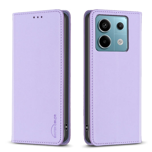 BINFEN COLOR BF18 For Xiaomi Redmi Note 13 Pro 5G / Poco X6 5G PU Leather Case Magnetic Auto-absorbed Phone Cover - Purple