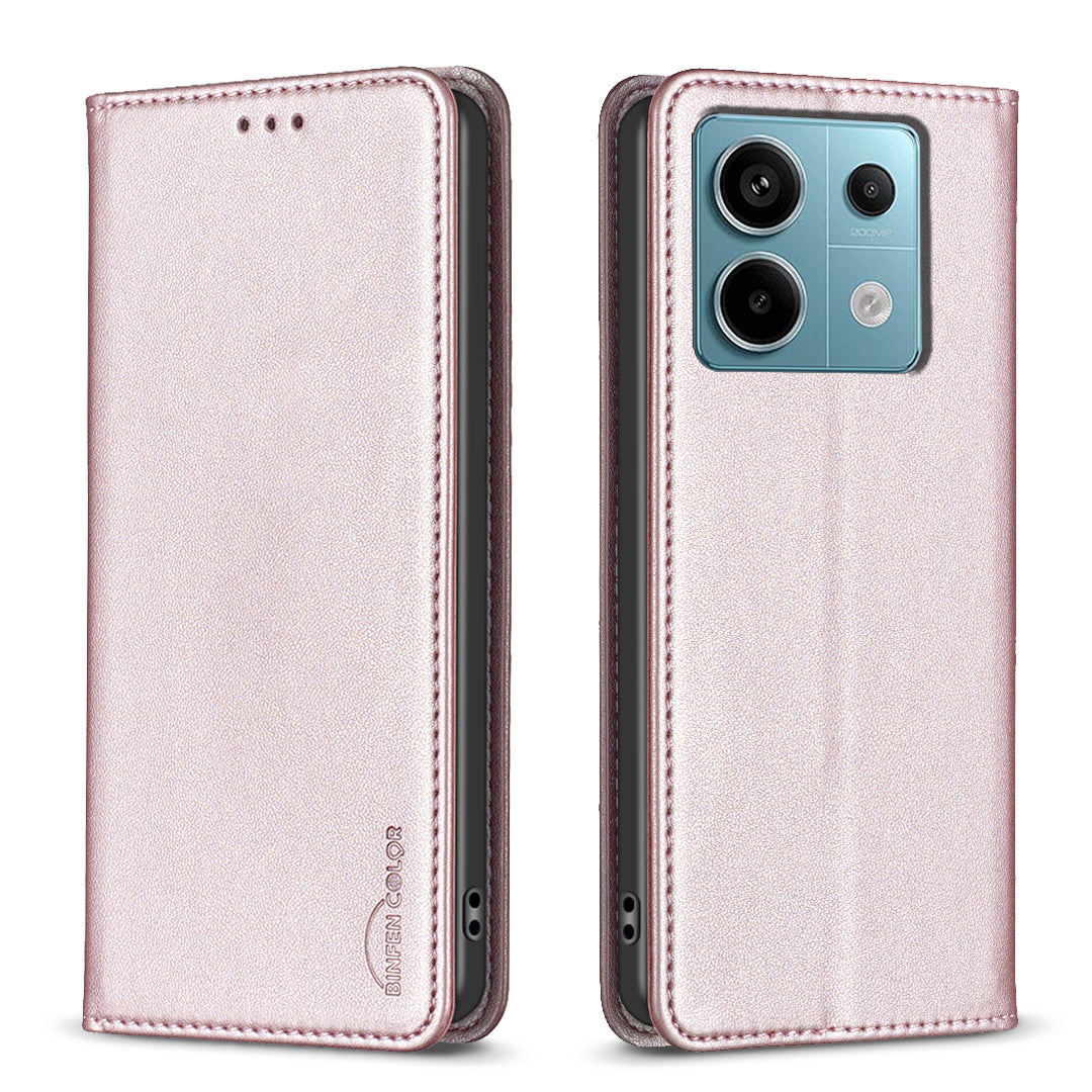 BINFEN COLOR BF18 For Xiaomi Redmi Note 13 Pro 5G / Poco X6 5G PU Leather Case Magnetic Auto-absorbed Phone Cover - Rose Gold
