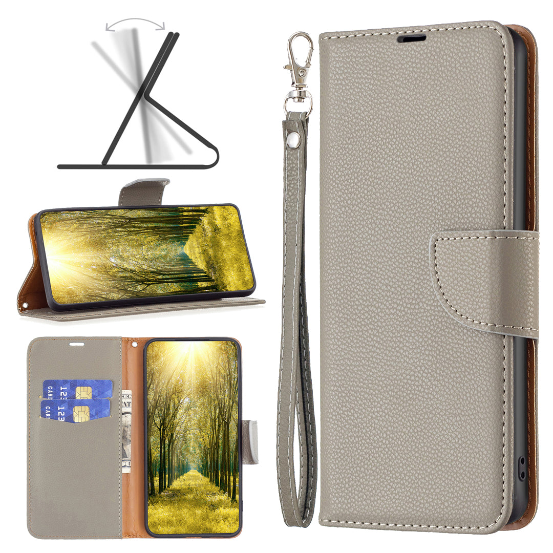 For Xiaomi Redmi Note 13 Pro 5G / Poco X6 5G Phone Case Solid Color PU Leather Stand View Cover Litchi Texture - Grey