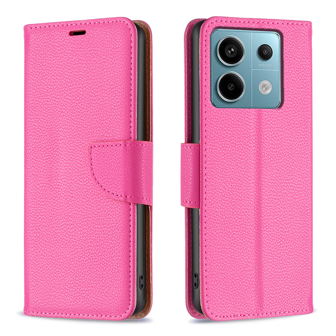 For Xiaomi Redmi Note 13 Pro 5G / Poco X6 5G Phone Case Solid Color PU Leather Stand View Cover Litchi Texture - Rose