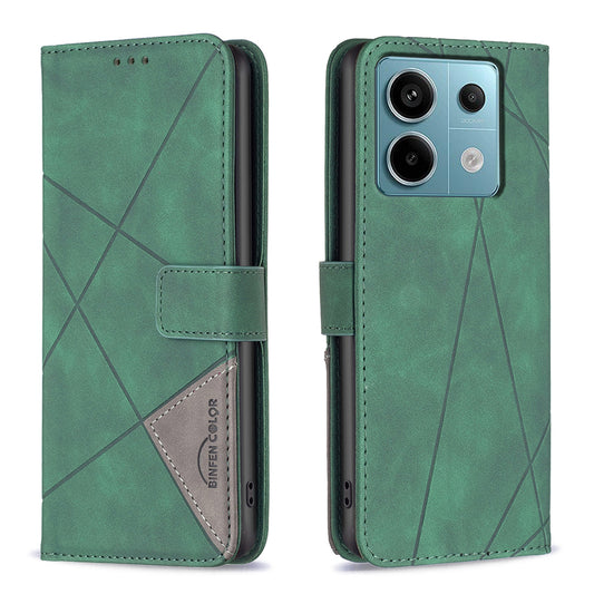 BINFEN COLOR BF05 For Xiaomi Redmi Note 13 Pro 5G / Poco X6 5G Phone Case PU Leather Cover Geometric Imprinted - Green