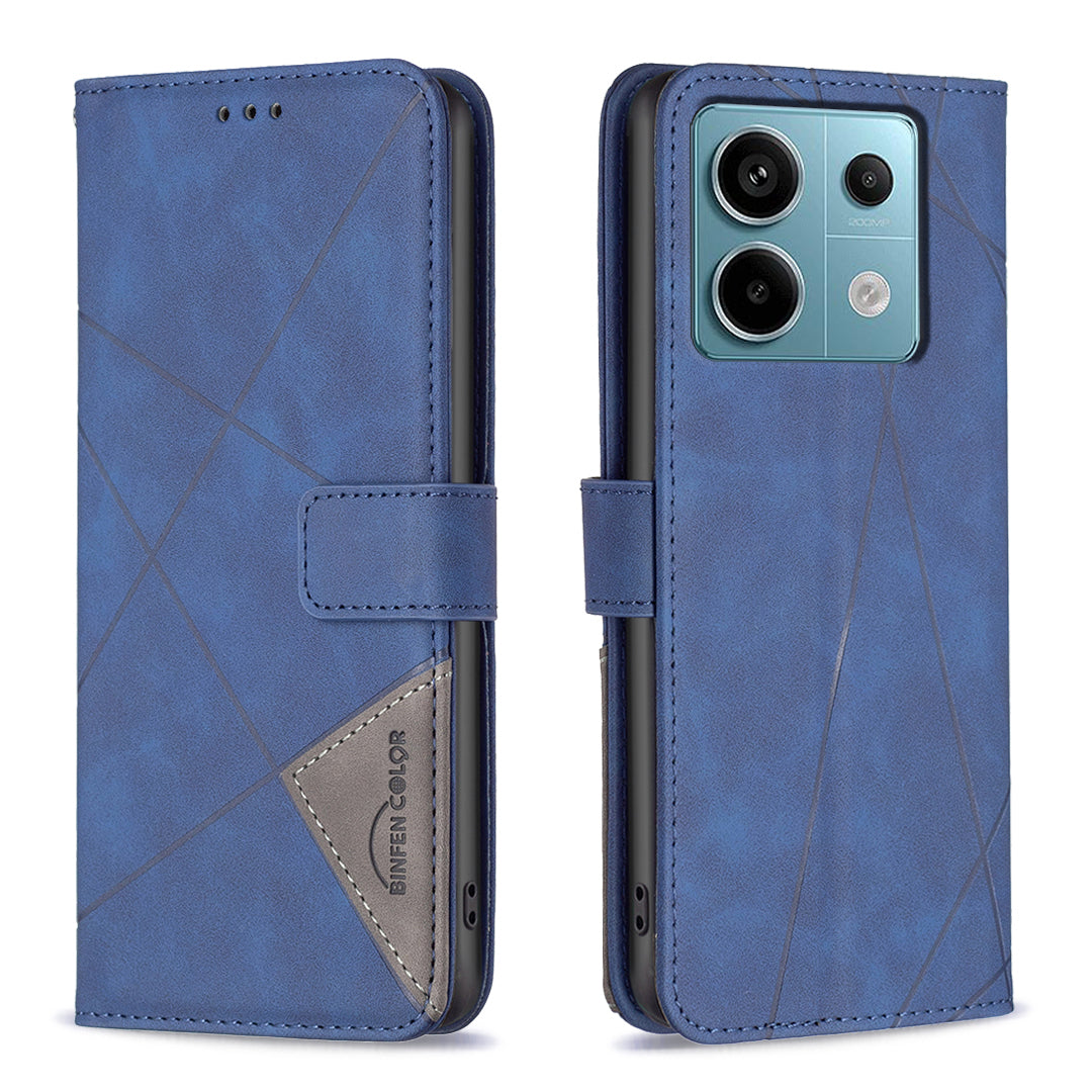 BINFEN COLOR BF05 For Xiaomi Redmi Note 13 Pro 5G / Poco X6 5G Phone Case PU Leather Cover Geometric Imprinted - Blue
