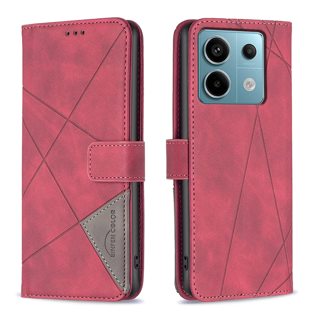 BINFEN COLOR BF05 For Xiaomi Redmi Note 13 Pro 5G / Poco X6 5G Phone Case PU Leather Cover Geometric Imprinted - Red