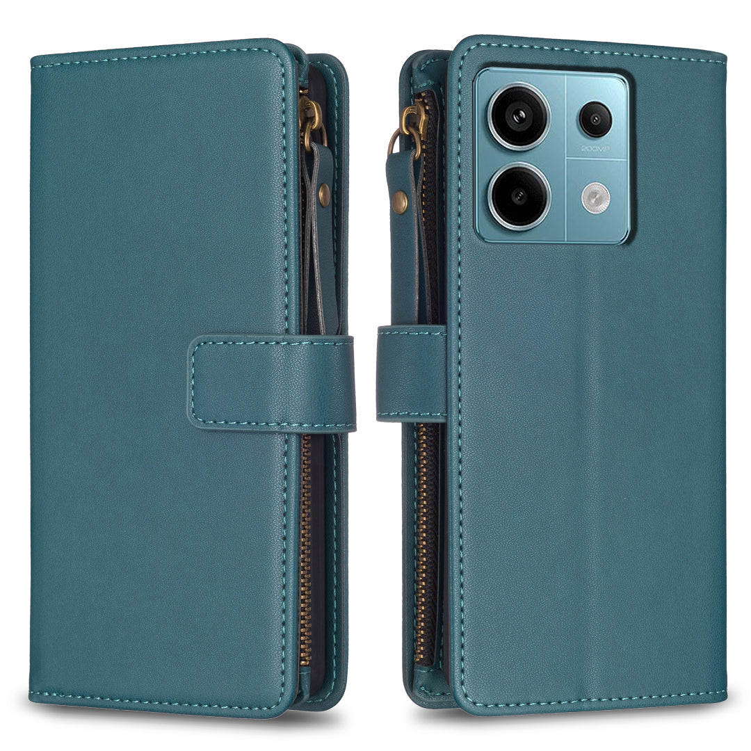 BF Style-19 for Xiaomi Redmi Note 13 Pro 5G / Poco X6 5G Leather Case Card Holder Zipper Pocket Phone Cover - Green
