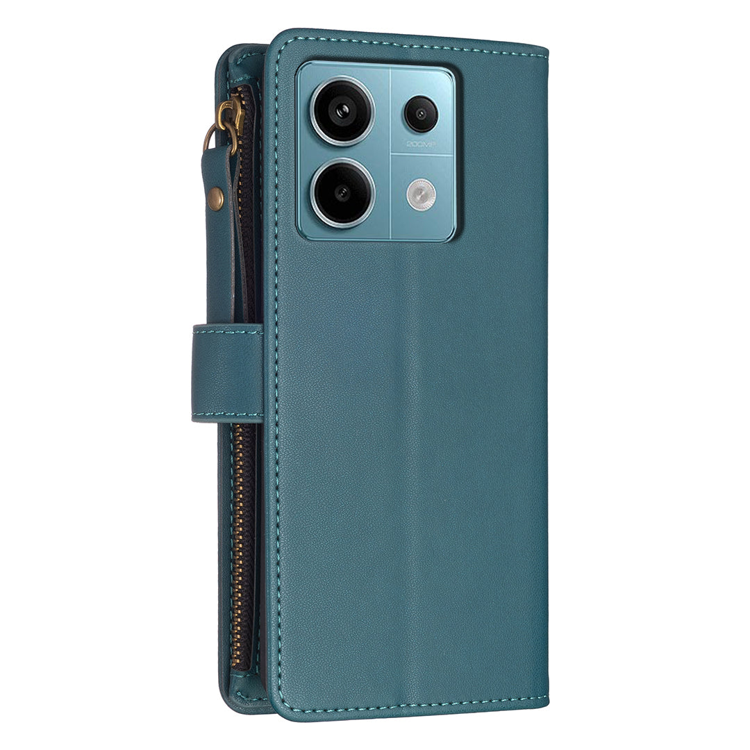 BF Style-19 for Xiaomi Redmi Note 13 Pro 5G / Poco X6 5G Leather Case Card Holder Zipper Pocket Phone Cover - Green