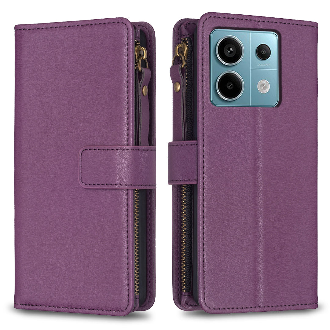 BF Style-19 for Xiaomi Redmi Note 13 Pro 5G / Poco X6 5G Leather Case Card Holder Zipper Pocket Phone Cover - Dark Purple