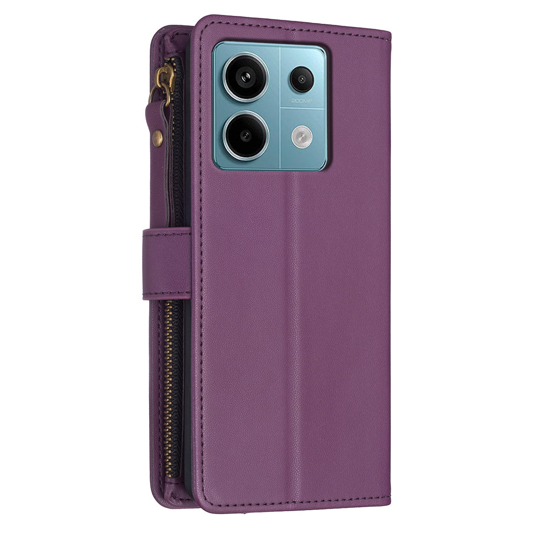 BF Style-19 for Xiaomi Redmi Note 13 Pro 5G / Poco X6 5G Leather Case Card Holder Zipper Pocket Phone Cover - Dark Purple