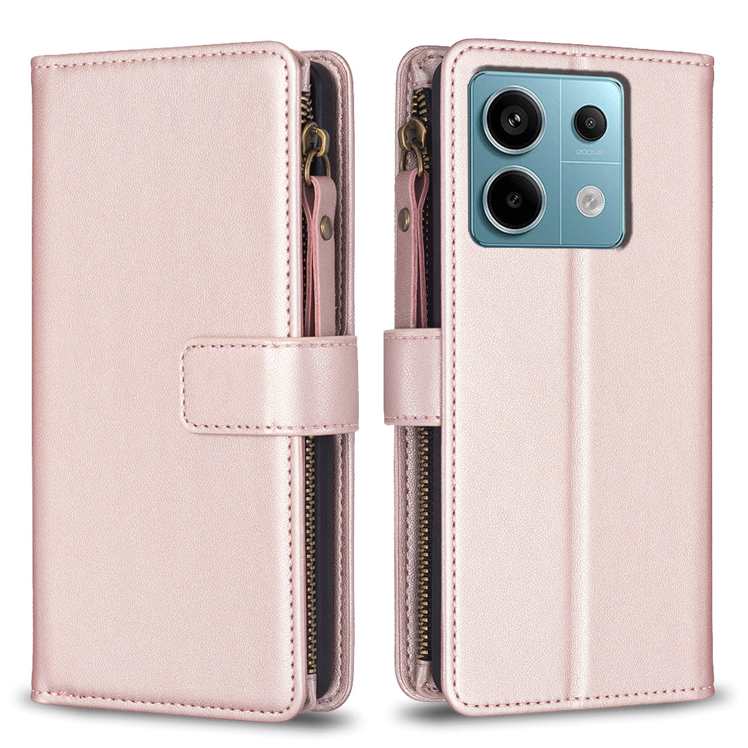 BF Style-19 for Xiaomi Redmi Note 13 Pro 5G / Poco X6 5G Leather Case Card Holder Zipper Pocket Phone Cover - Rose Gold