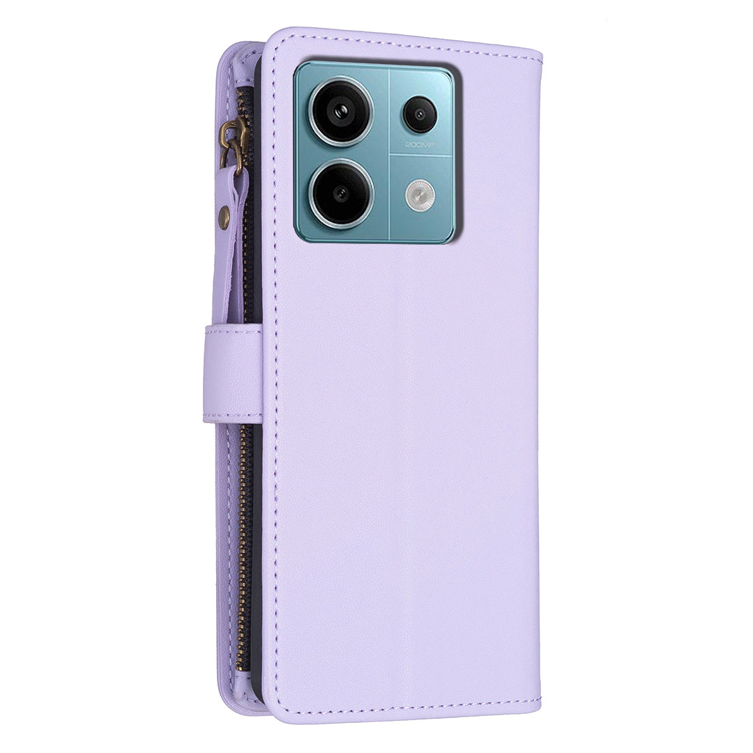 BF Style-19 for Xiaomi Redmi Note 13 Pro 5G / Poco X6 5G Leather Case Card Holder Zipper Pocket Phone Cover - Purple