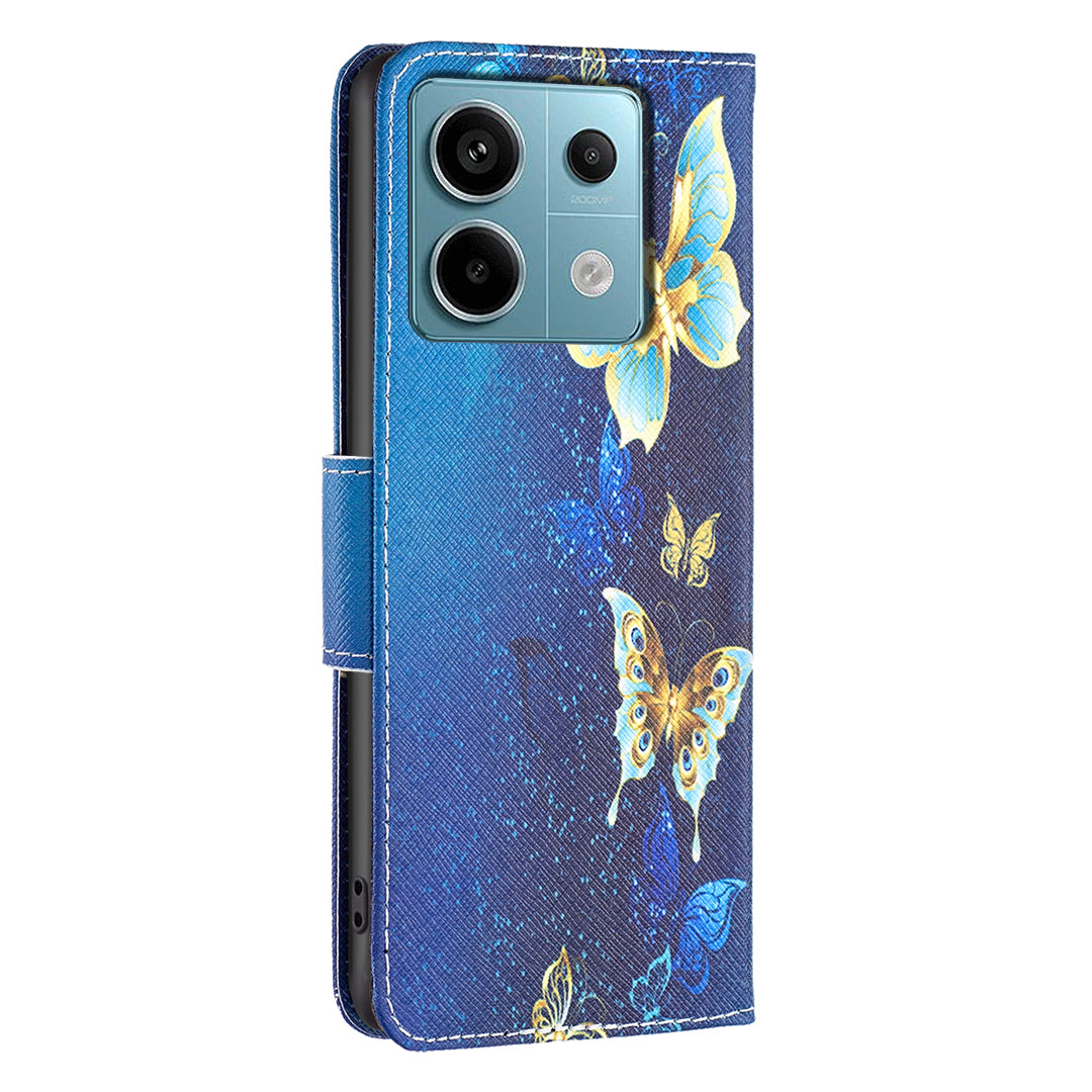For Xiaomi Redmi Note 13 Pro 5G / Poco X6 5G Case Leather Cover with Wallet Pattern Printing - Golden Butterflies