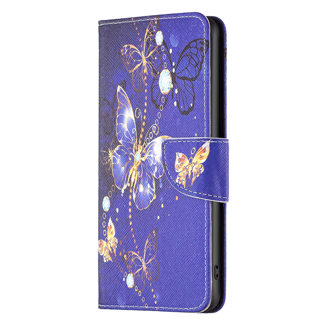 For Xiaomi Redmi Note 13 Pro 5G / Poco X6 5G Case Leather Cover with Wallet Pattern Printing - Purple Butterflies