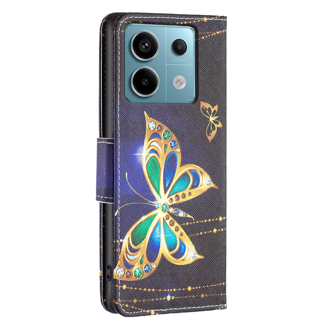 For Xiaomi Redmi Note 13 Pro 5G / Poco X6 5G Case Leather Cover with Wallet Pattern Printing - Jewelry Butterfly