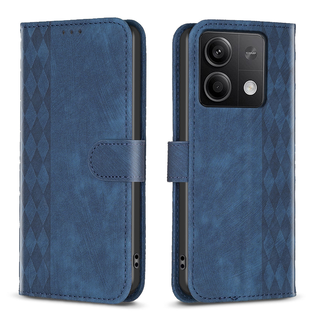 For Xiaomi Redmi Note 13 5G Leather Case Grid Pattern Folio Wallet Phone Cover - Blue