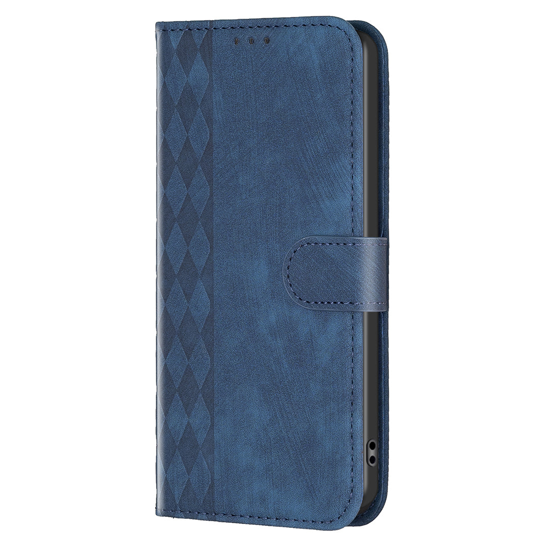For Xiaomi Redmi Note 13 5G Leather Case Grid Pattern Folio Wallet Phone Cover - Blue