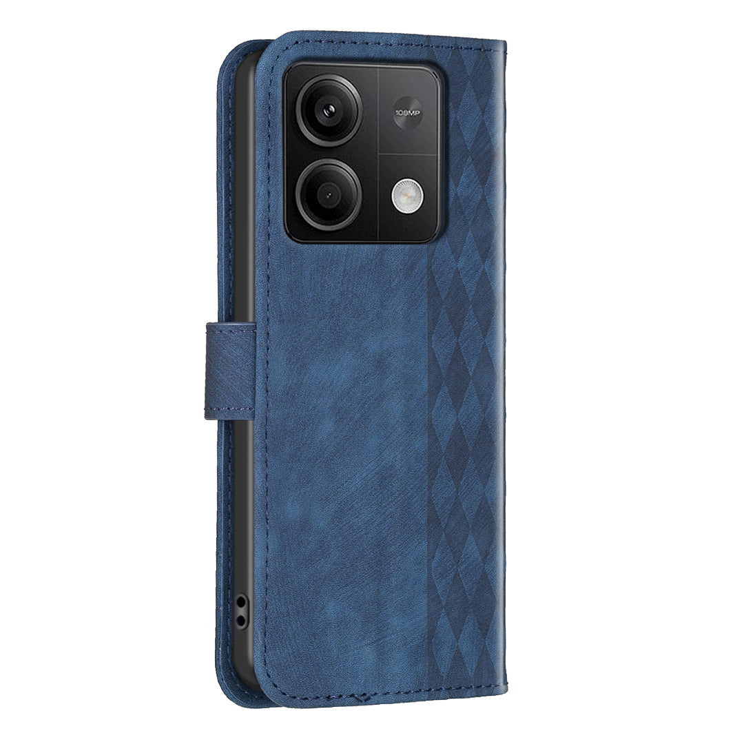 For Xiaomi Redmi Note 13 5G Leather Case Grid Pattern Folio Wallet Phone Cover - Blue