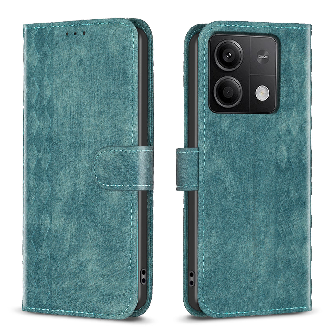 For Xiaomi Redmi Note 13 5G Leather Case Grid Pattern Folio Wallet Phone Cover - Green