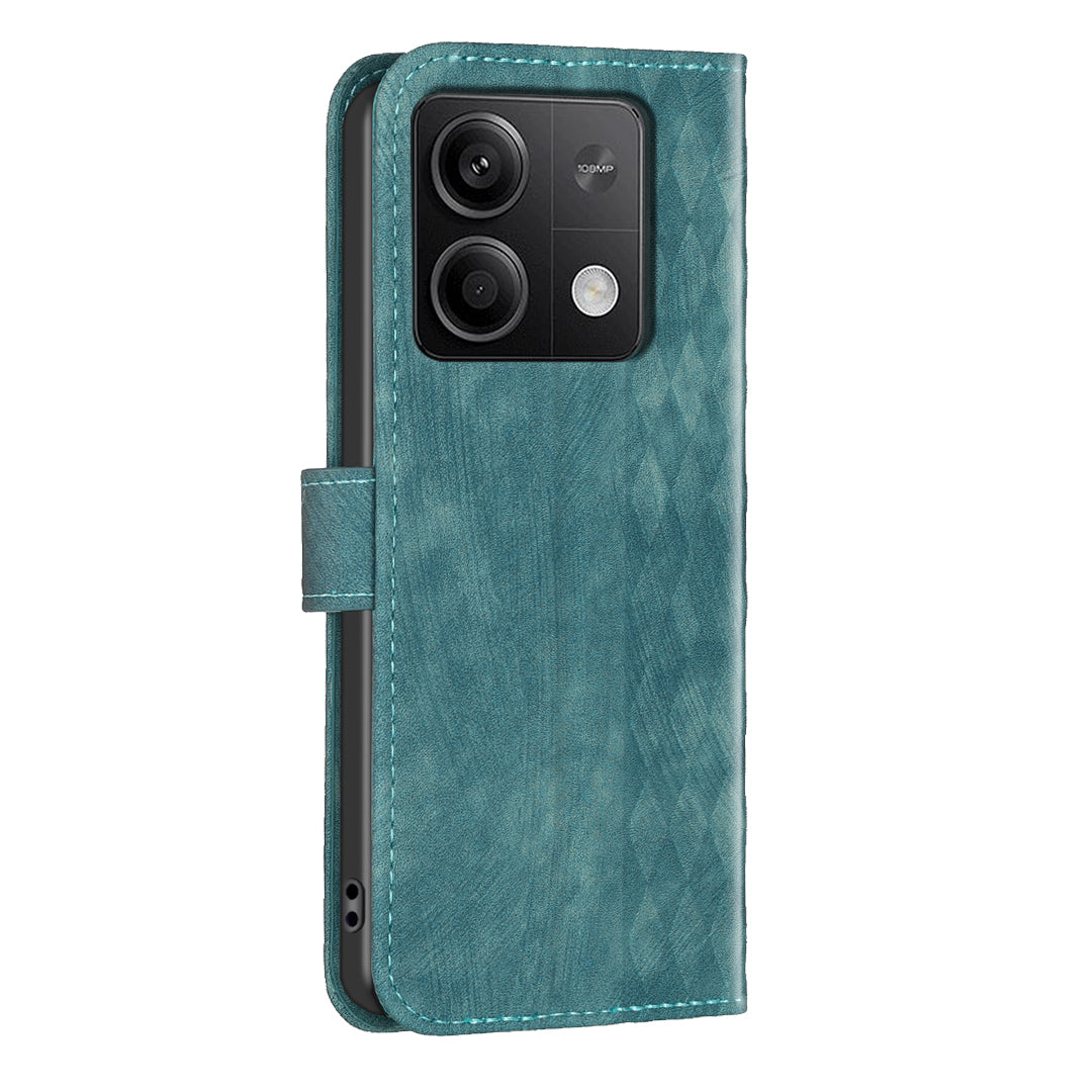 For Xiaomi Redmi Note 13 5G Leather Case Grid Pattern Folio Wallet Phone Cover - Green