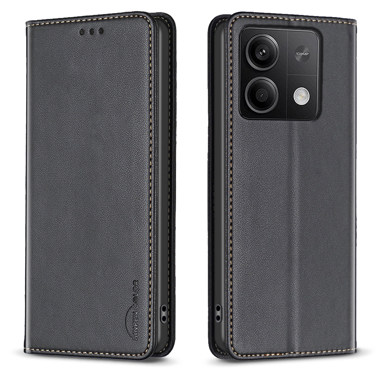 BINFEN COLOR BF18 For Xiaomi Redmi Note 13 5G Leather Cover Magnetic Closure Flip Phone Case - Black