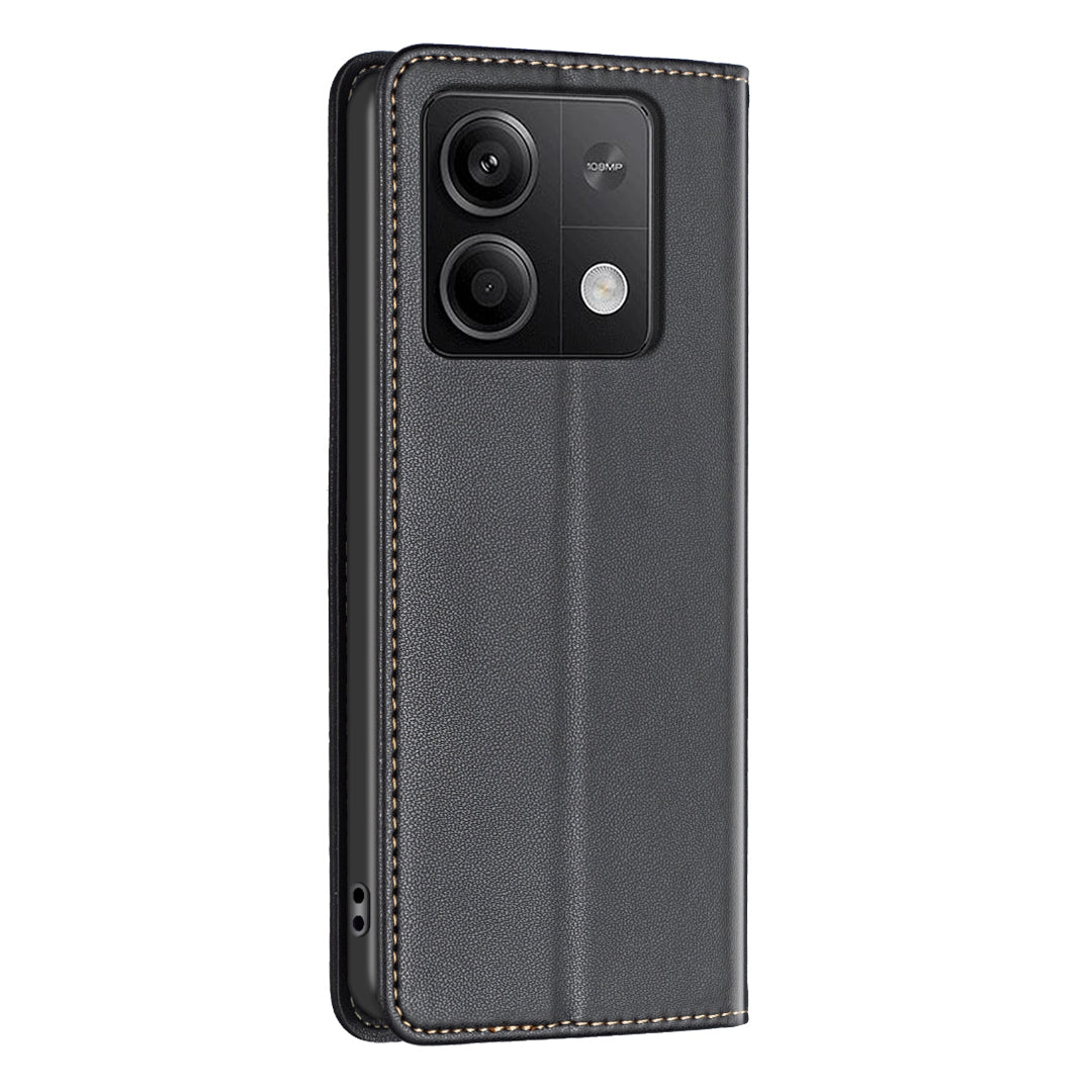 BINFEN COLOR BF18 For Xiaomi Redmi Note 13 5G Leather Cover Magnetic Closure Flip Phone Case - Black