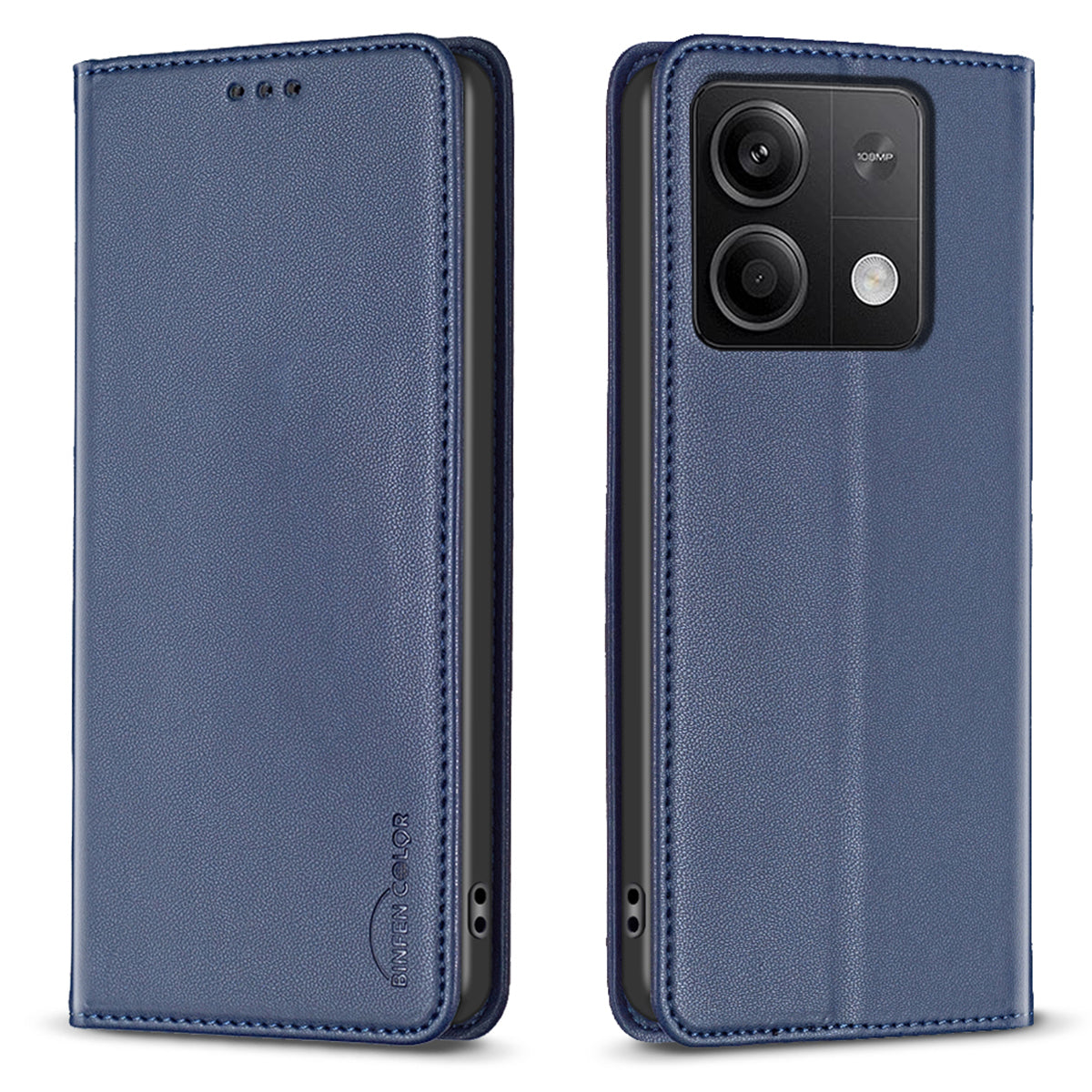 BINFEN COLOR BF18 For Xiaomi Redmi Note 13 5G Leather Cover Magnetic Closure Flip Phone Case - Blue