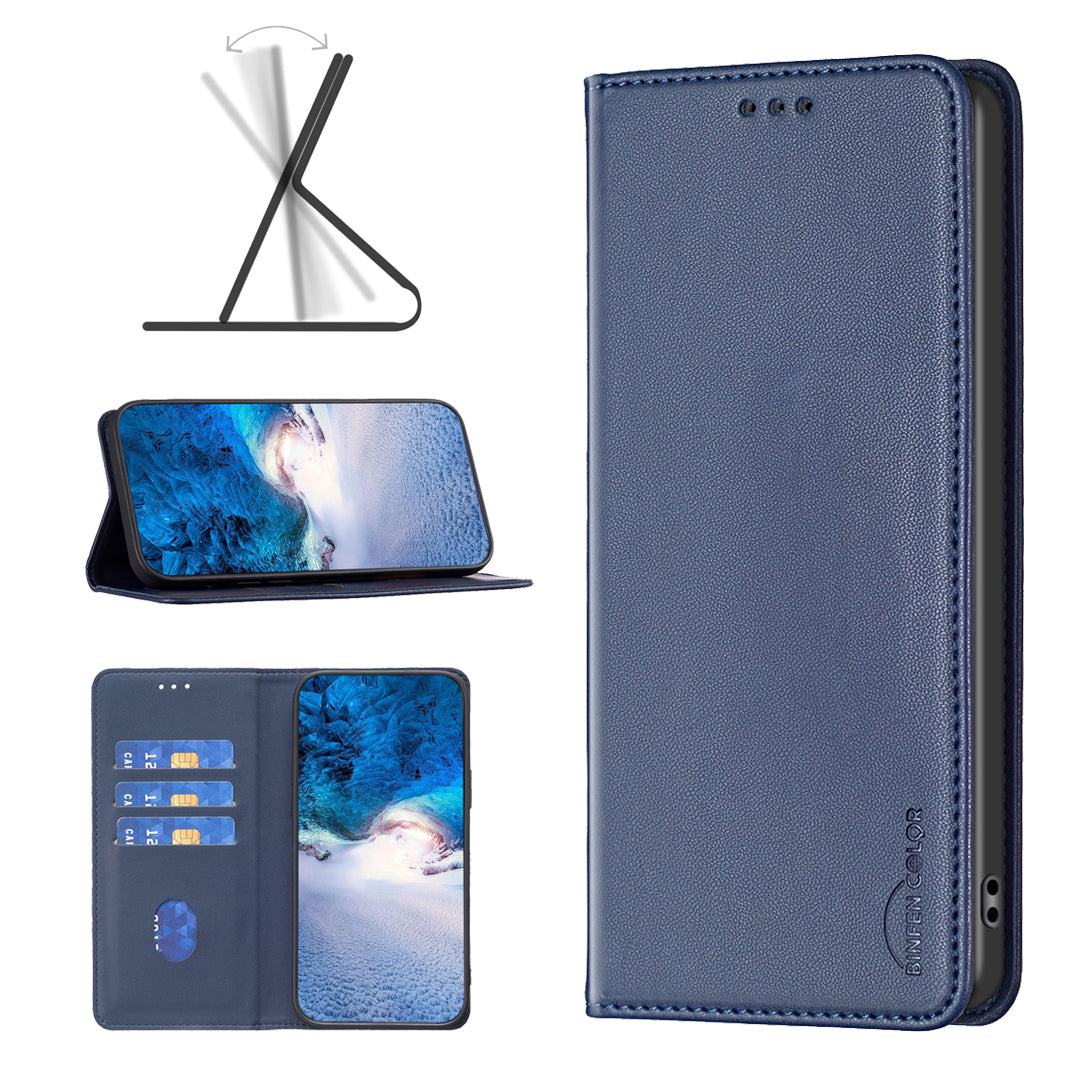 BINFEN COLOR BF18 For Xiaomi Redmi Note 13 5G Leather Cover Magnetic Closure Flip Phone Case - Blue