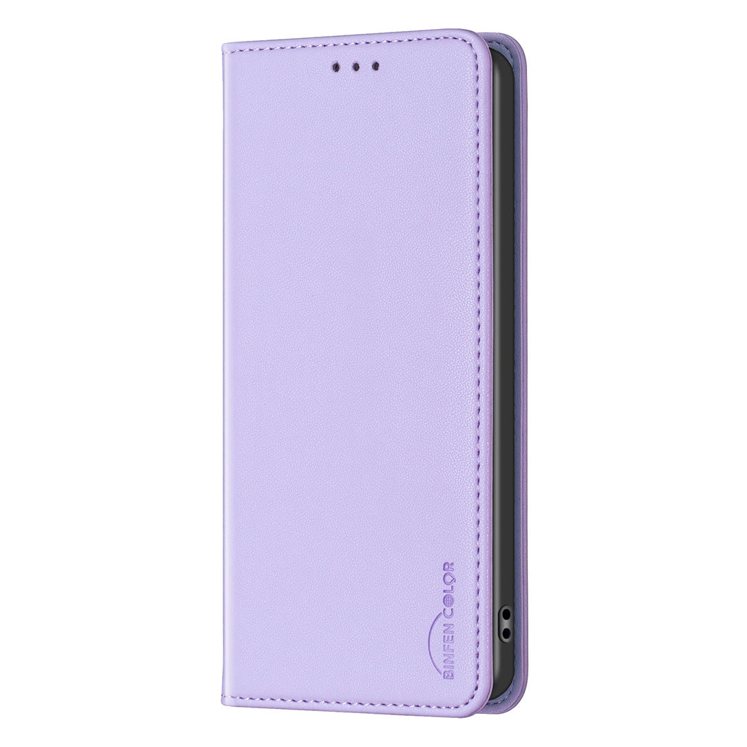 BINFEN COLOR BF18 For Xiaomi Redmi Note 13 5G Leather Cover Magnetic Closure Flip Phone Case - Purple