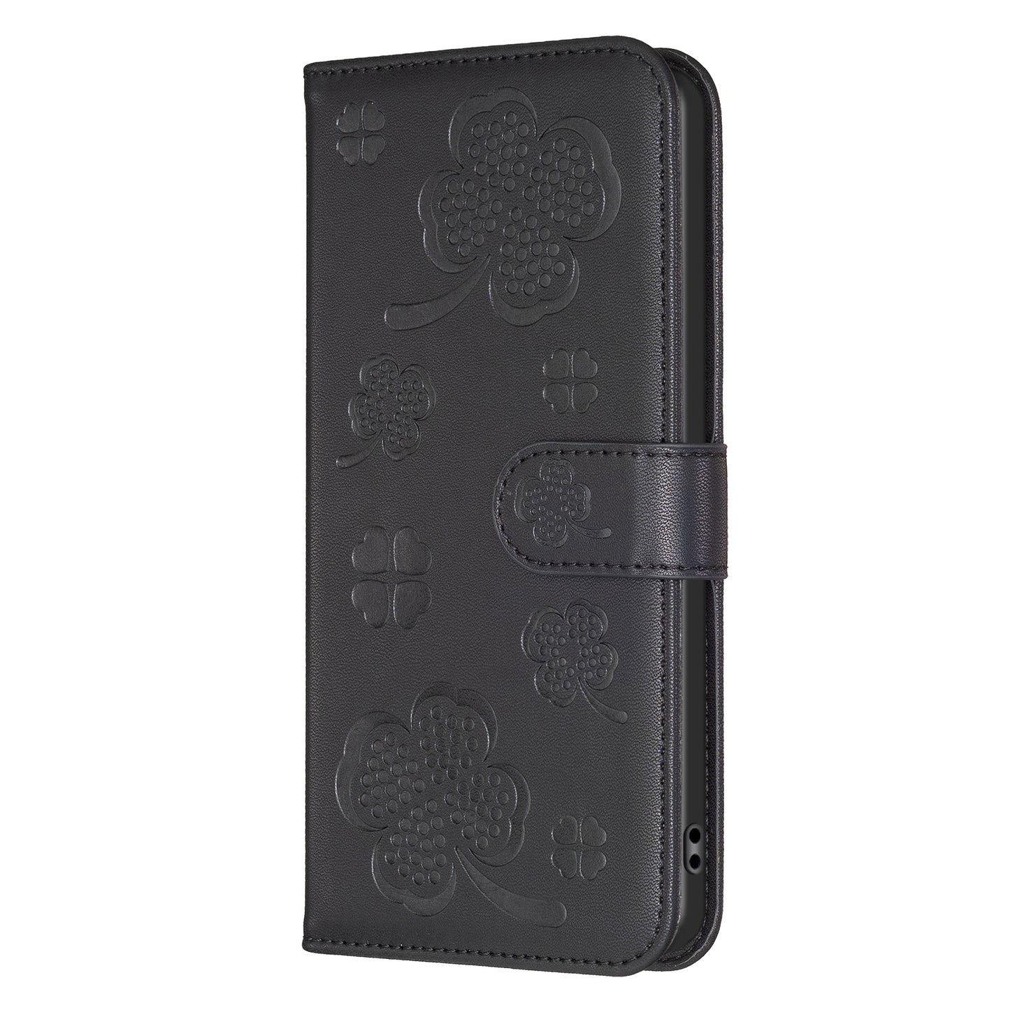For Xiaomi Redmi Note 13 5G PU Leather Cover Four Leaf Clover Flip Wallet Phone Case - Black