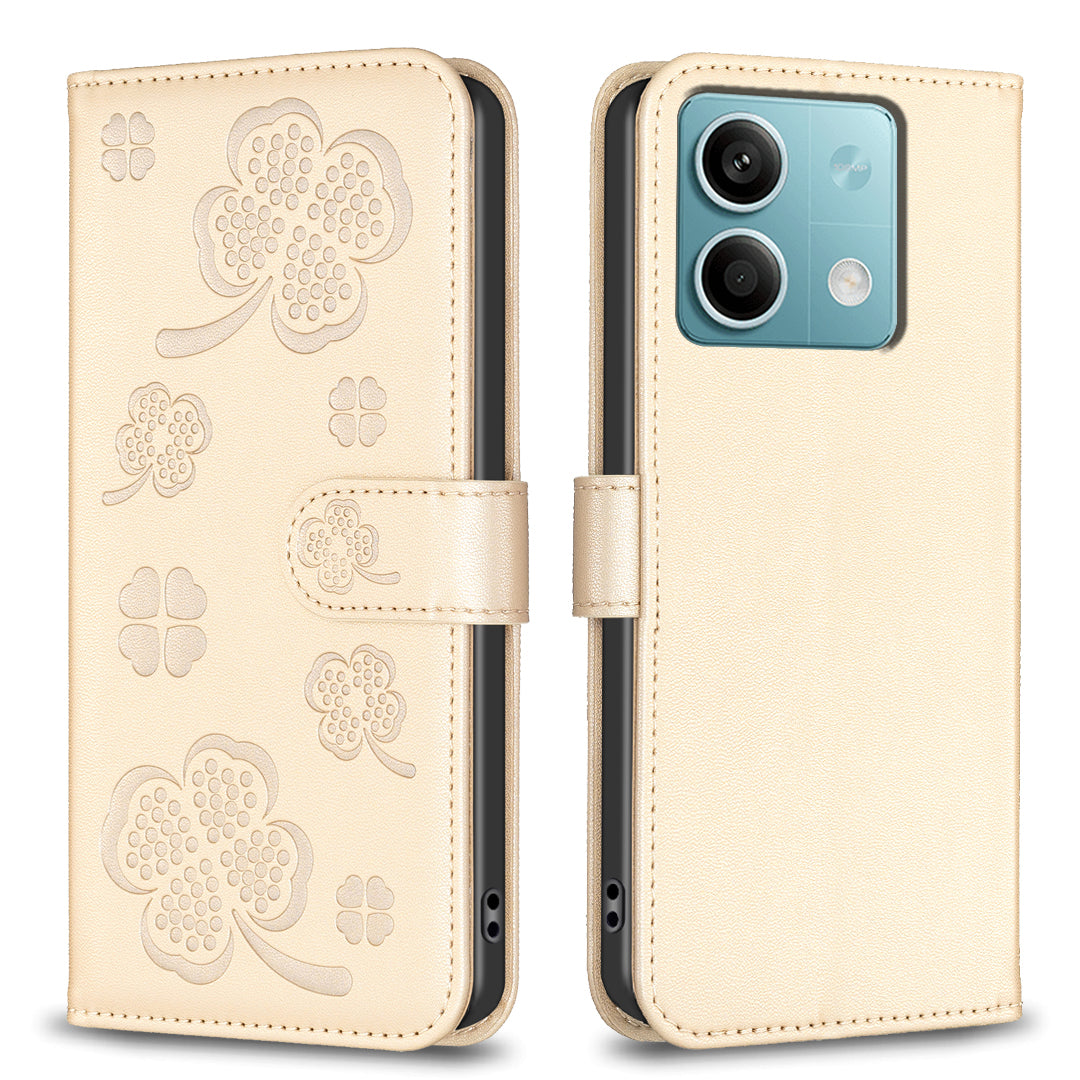 For Xiaomi Redmi Note 13 5G PU Leather Cover Four Leaf Clover Flip Wallet Phone Case - Gold