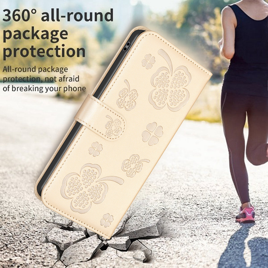 For Xiaomi Redmi Note 13 5G PU Leather Cover Four Leaf Clover Flip Wallet Phone Case - Gold