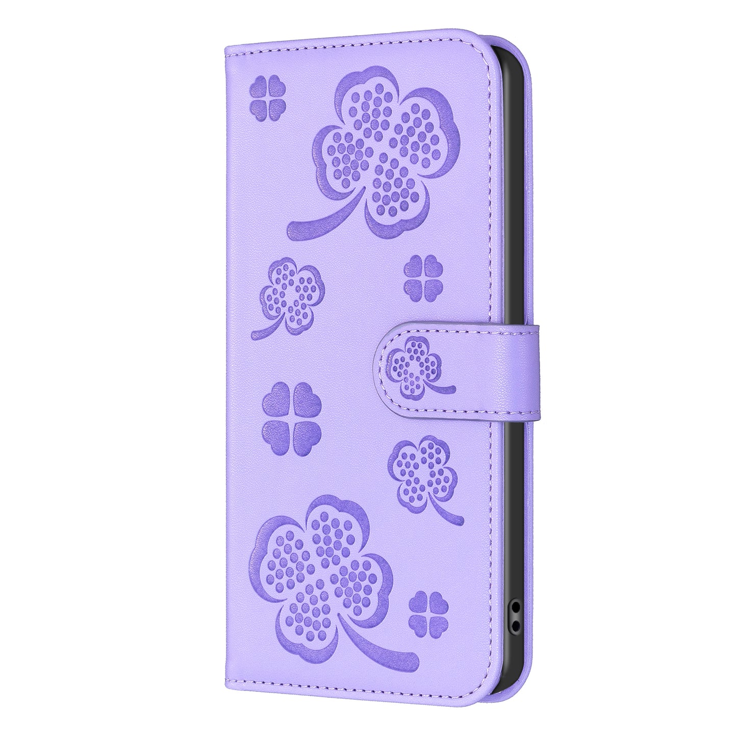 For Xiaomi Redmi Note 13 5G PU Leather Cover Four Leaf Clover Flip Wallet Phone Case - Purple