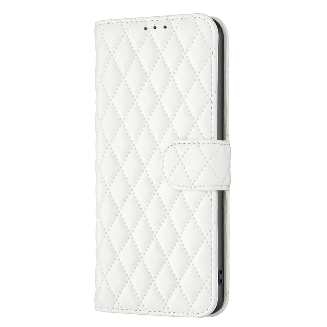BINFEN COLOR BF Style-14 For Xiaomi Redmi Note 13 5G Leather Flip Case Folding Stand Phone Cover - White