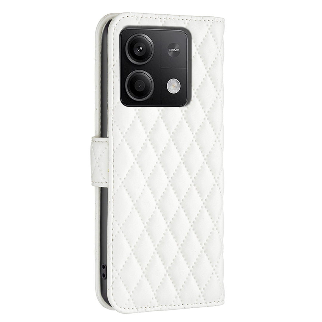 BINFEN COLOR BF Style-14 For Xiaomi Redmi Note 13 5G Leather Flip Case Folding Stand Phone Cover - White