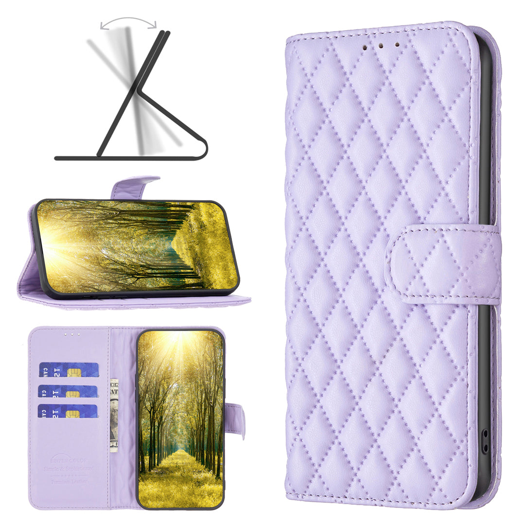 BINFEN COLOR BF Style-14 For Xiaomi Redmi Note 13 5G Leather Flip Case Folding Stand Phone Cover - Purple