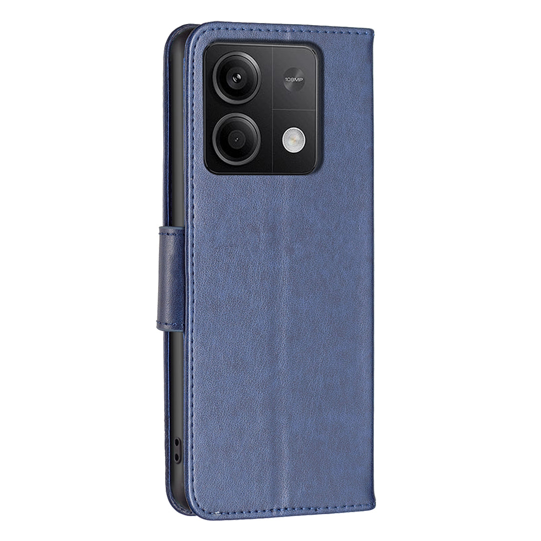 For Xiaomi Redmi Note 13 5G Leather Case Wallet Phone Cover Butterfly Pattern - Blue