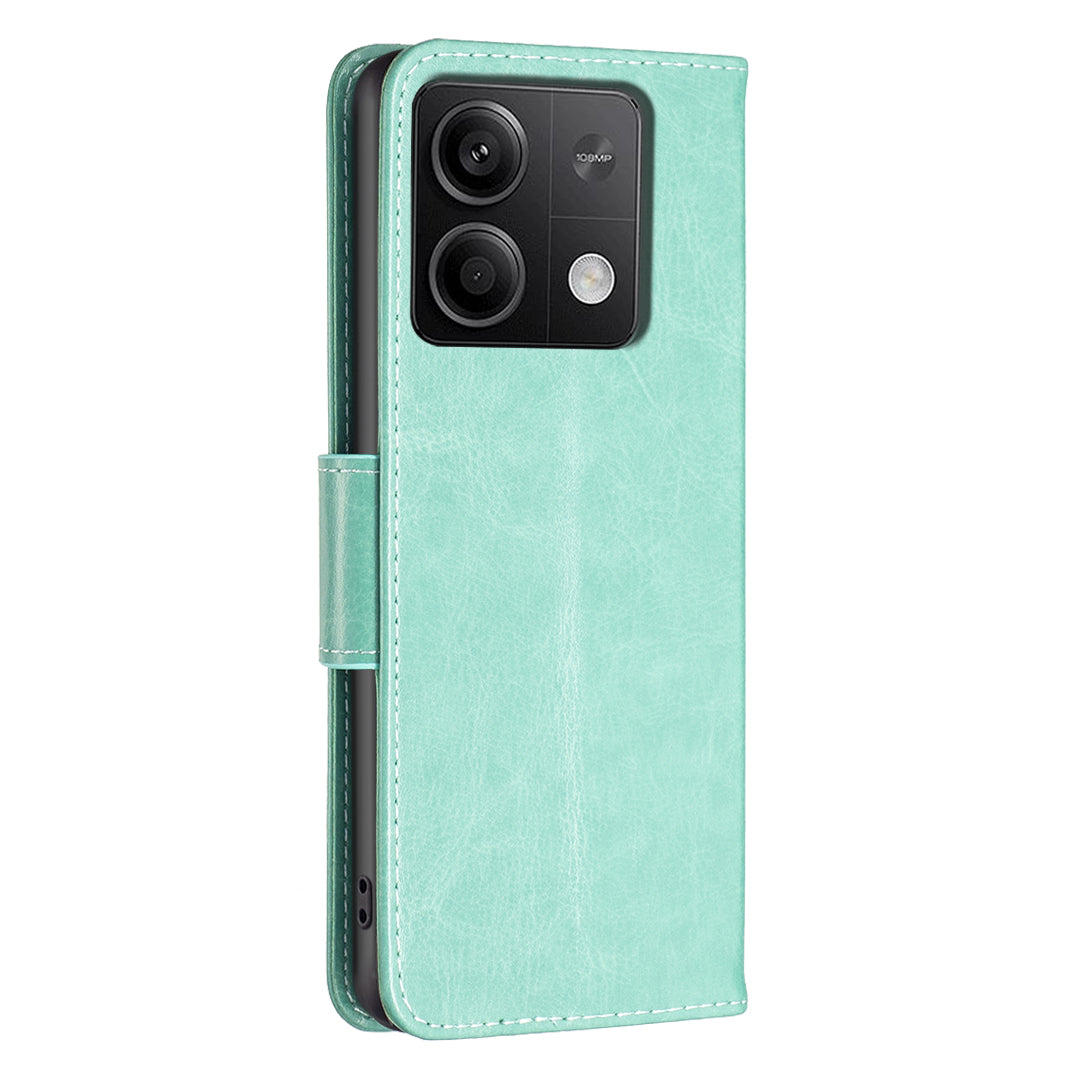 For Xiaomi Redmi Note 13 5G Leather Case Wallet Phone Cover Butterfly Pattern - Green