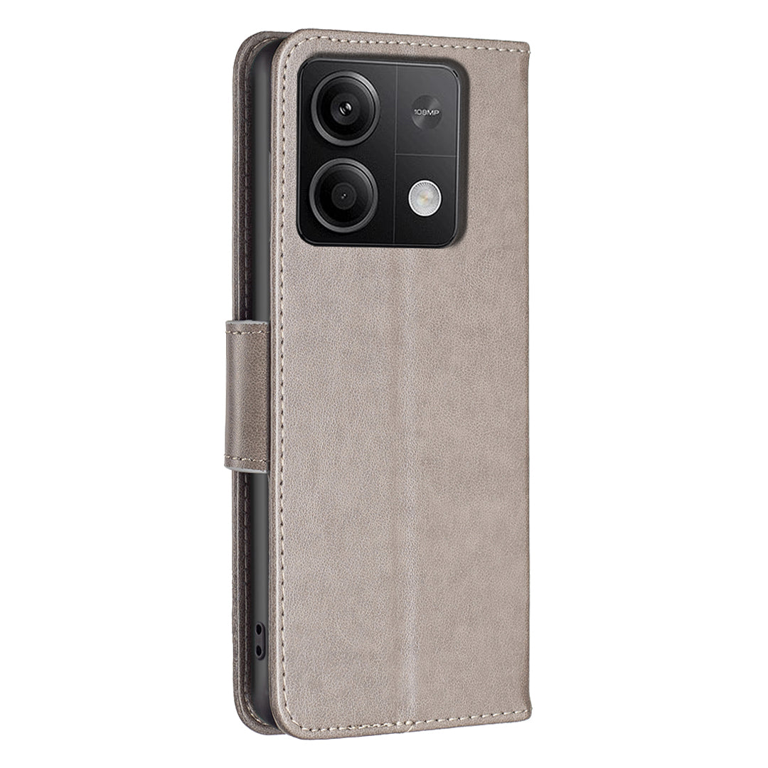 For Xiaomi Redmi Note 13 5G Leather Case Wallet Phone Cover Butterfly Pattern - Grey