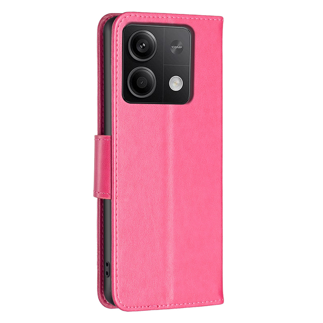 For Xiaomi Redmi Note 13 5G Leather Case Wallet Phone Cover Butterfly Pattern - Rose
