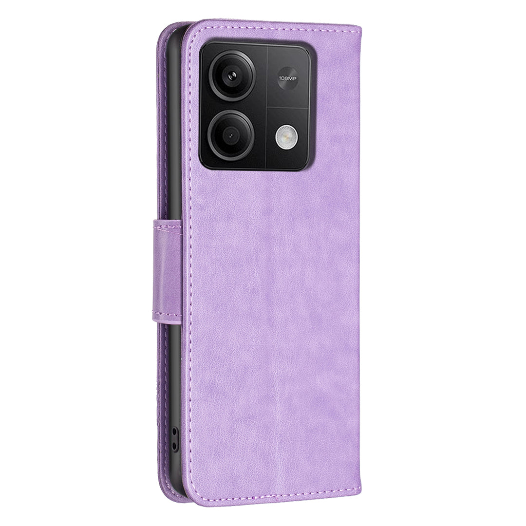 For Xiaomi Redmi Note 13 5G Leather Case Wallet Phone Cover Butterfly Pattern - Purple