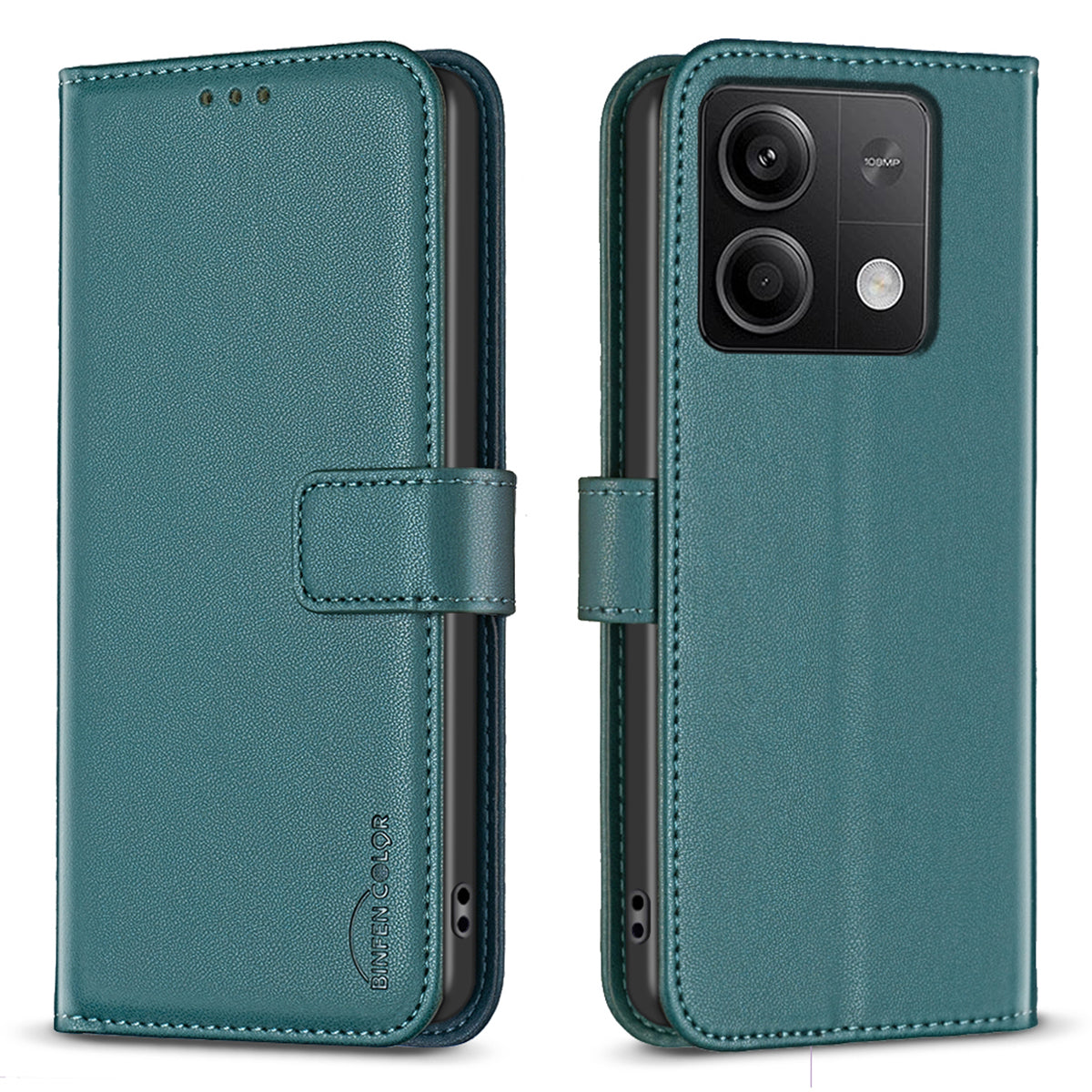 BINFEN COLOR BF17 For Xiaomi Redmi Note 13 5G Case PU Leather Phone Cover Wallet - Green