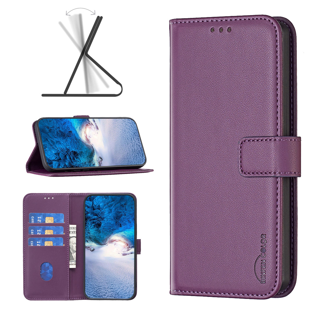 BINFEN COLOR BF17 For Xiaomi Redmi Note 13 5G Case PU Leather Phone Cover Wallet - Dark Purple