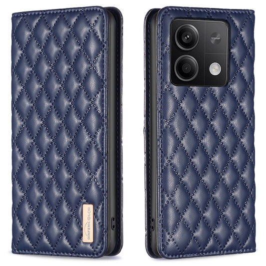 BINFEN COLOR BF Style-16 For Xiaomi Redmi Note 13 5G Case Card Holder PU Leather Phone Cover - Blue