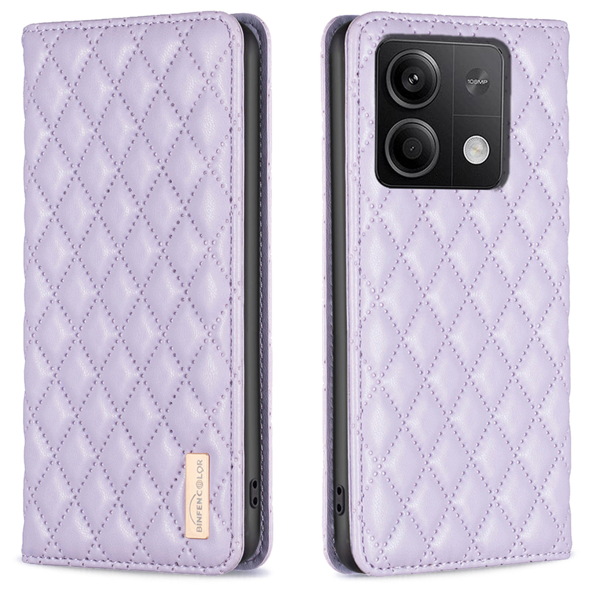 BINFEN COLOR BF Style-16 For Xiaomi Redmi Note 13 5G Case Card Holder PU Leather Phone Cover - Purple
