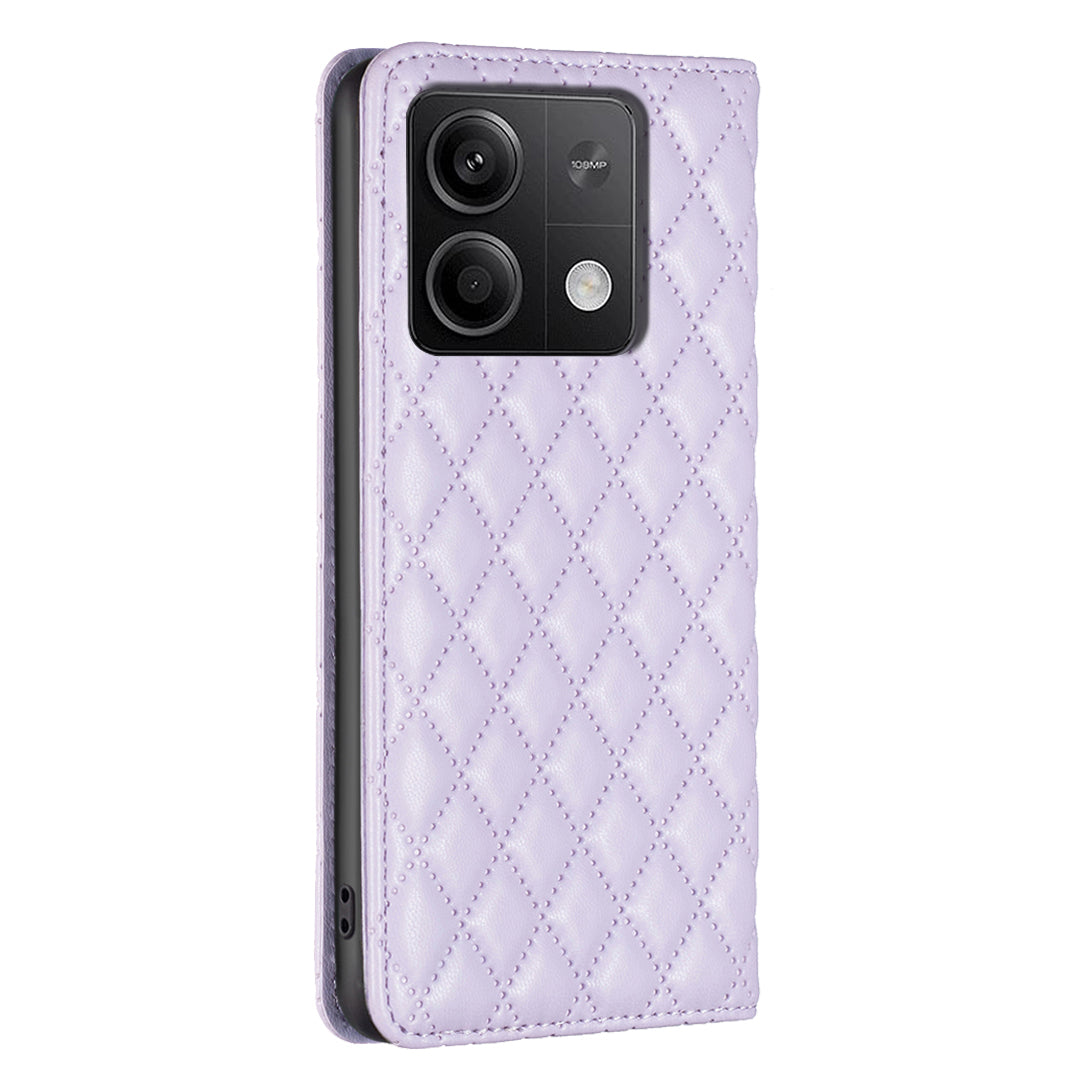 BINFEN COLOR BF Style-16 For Xiaomi Redmi Note 13 5G Case Card Holder PU Leather Phone Cover - Purple
