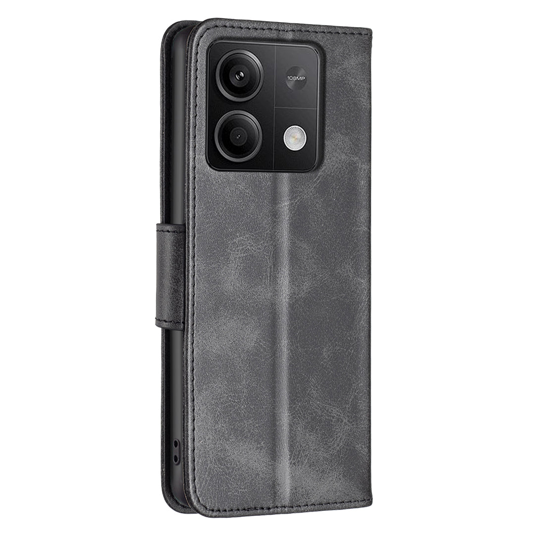 For Xiaomi Redmi Note 13 5G Leather Case Shockproof TPU Stand Solid Color Phone Cover - Black